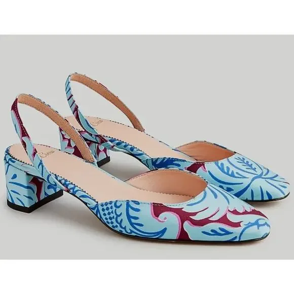 J.Crew Floral Slingback Heels Blue Purple Fabric Pumps Pointed Toe | 5.5 - Picture 12 of 15